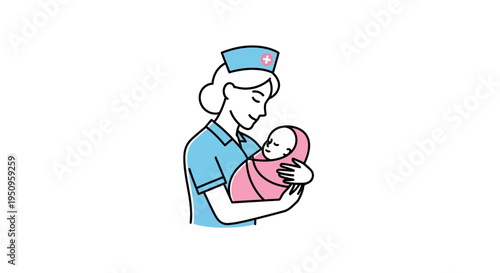 Nurse holding newborn baby, medical care, maternity, healthcare, love, tenderness, new life
