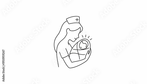 Nurse holding newborn baby, medical care, maternity, new life, healthcare icon