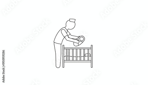 Nurse placing newborn baby in crib, healthcare, maternity, childcare, medical concept