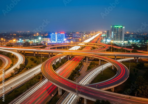 Modern Highway in Abuja Nigeria with Night Light Trails