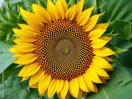 Sunflower head, a circular arrangement of seeds in a complex pattern,  source,  bloom