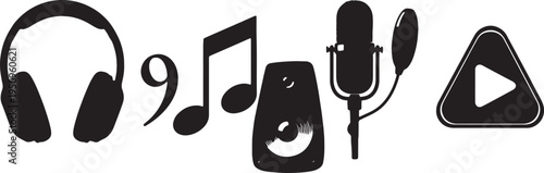 A collection of icons representing various aspects of audio and music production
