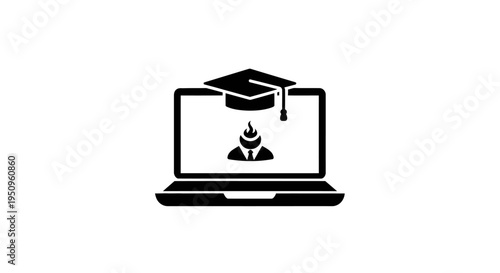 Graduation cap on laptop screen symbol.