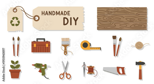 Handmade DIY tools and equipment set.