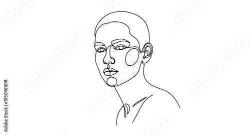 Minimalist single line drawing of a woman's face, elegant abstract portrait art