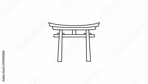 Minimalist Torii Gate Icon, Japanese Traditional Shrine Entrance, Simple Line Art