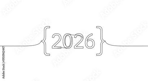 Minimalist Single Line Art Year 2026 Brackets, Future Forward Concept