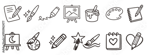 Creative Art Tools Line Icon Set
