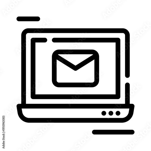 Laptop with vibrant email icon communication, ideal for business, technology, concept in presentations, websites, social media, and marketing materials.
