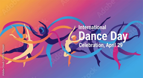 International dance day celebration on april 29 with colorful dancers in motion on gradient background