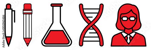 Genetic research and science icons featuring a female scientist