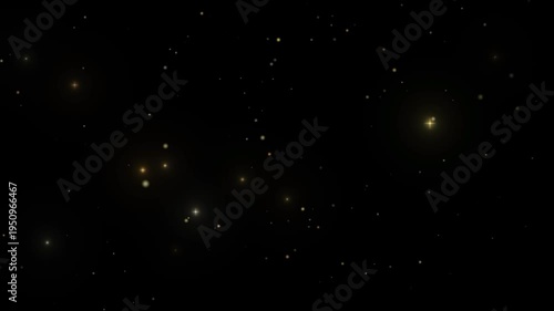 Cinematic background displaying the glowing white text darkness falls tonight against a deep blue nighttime sky filled with sparkling cosmic dust and tiny abstract particles.