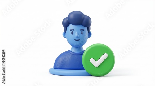 3d cartoon man with green checkmark verification