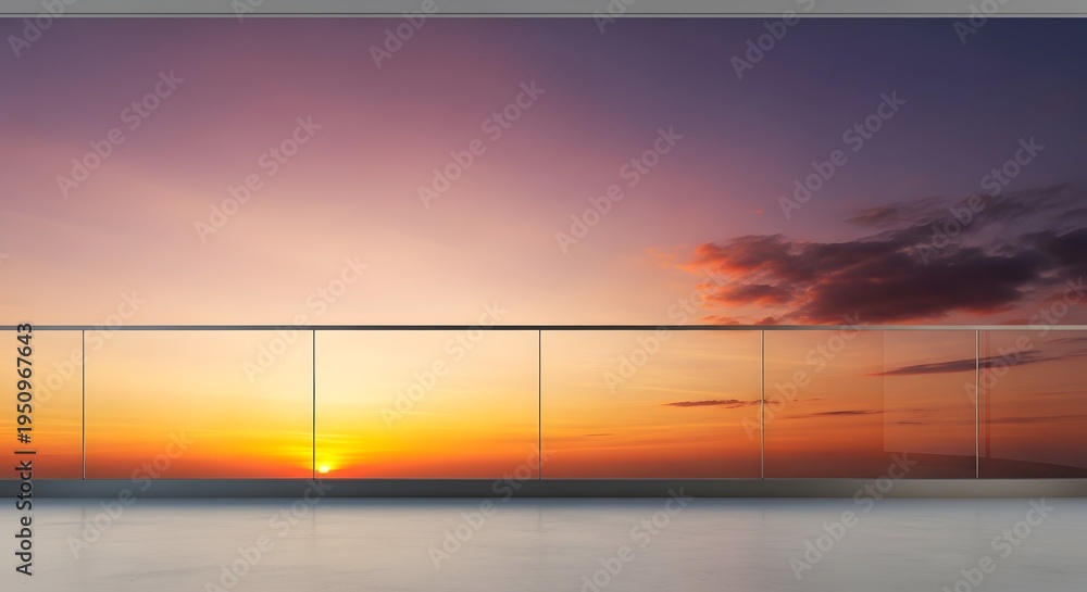 Fototapeta premium Modern balcony view overlooking a vibrant sunset sky