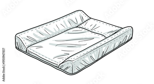 Illustrated baby changing mat with elevated sides, isolated on a clean white background, showcasing detailed texture and design