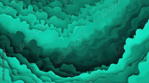 Layered abstract background features undulating organic shapes in shades of deep teal