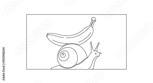 Funny Snail Carrying Banana on Shell, Surreal Animal and Food Concept