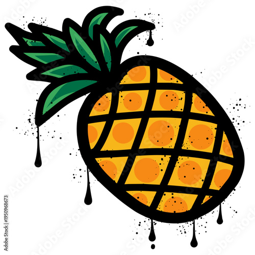 Pineapple graffiti with spray paint splatter and drips