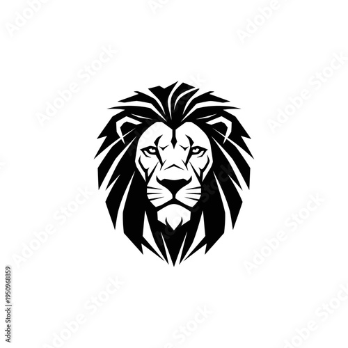 Black and white lion head illustration.