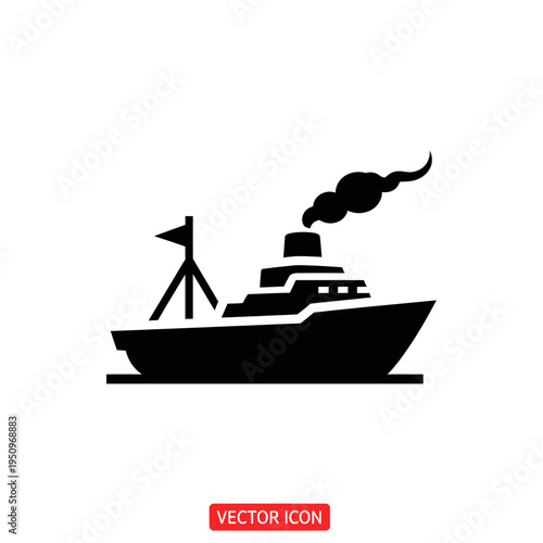 Billede på lærred Black silhouette of a steam ship.