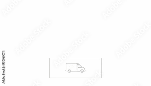Ambulance icon, emergency medical service vehicle, simple line art, white background