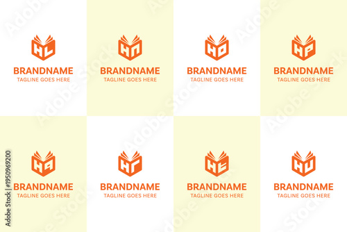 Letters HL HN HO HP HQ HR HT HU Book Logo Set, for LH NH OH PH QH RH TH UH Initials