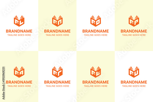 Letters FL FN FO FP FQ FR FT FU Book Logo Set, for LF NF OF PF QF RF TF UF Initials