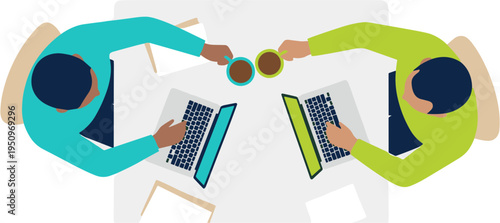 People collaborate on laptops at a meeting table indoors