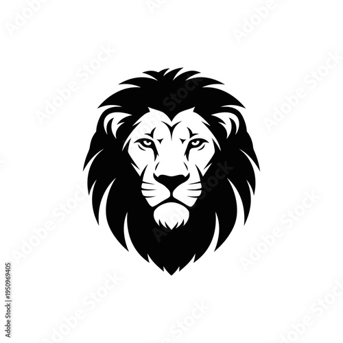 Lion head in black and white.