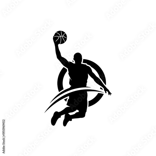 Man playing basketball in silhouette style.