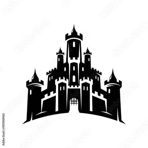 Medieval Castle Silhouette Architecture Design.