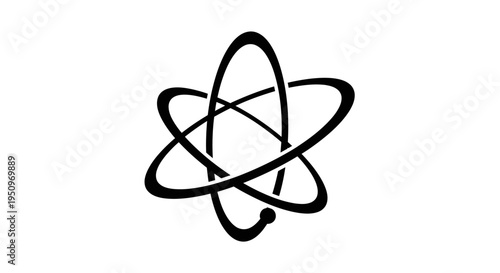 Black line drawing of an atom.