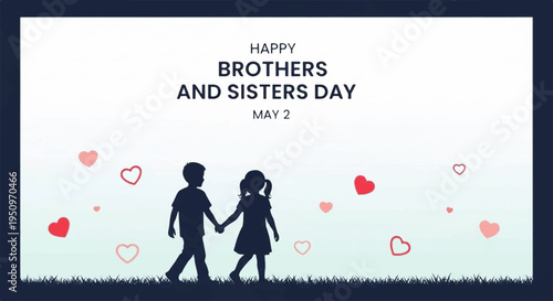 Brother and sister holding hands with hearts on brothers and sisters day july 2 silhouette of kids walking together