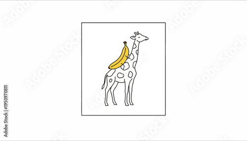 Funny Giraffe with Banana on Back - Whimsical Animal Illustration
