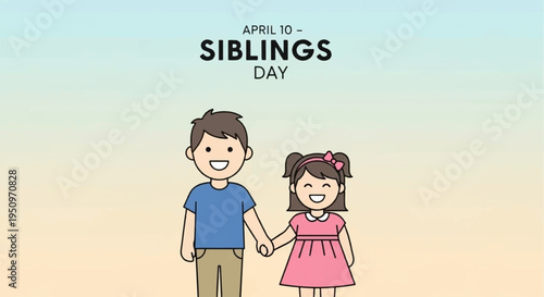 Brother and sister holding hands on siblings day with pastel background