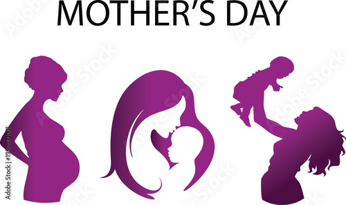Mothers Day Motherhood Stages Pink Silhouette Art Vector