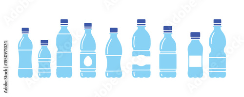 Group of lightweight disposable bottles for different liquid food uses.