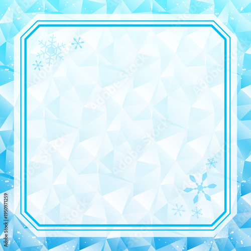 水色のポリゴン背景と雪の結晶フレーム_正方形