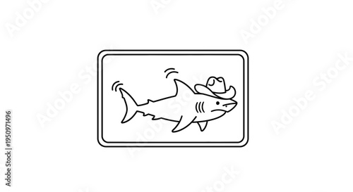 Funny Cartoon Shark Wearing Cowboy Hat, Vector Illustration
