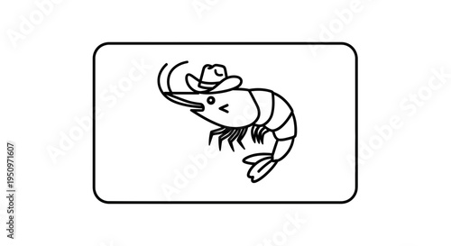 Funny Cowboy Shrimp Cartoon Wearing Hat, Cute Seafood Character, Vector Illustration