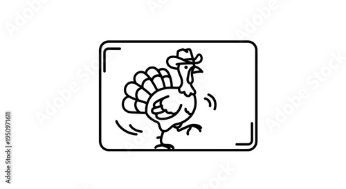 Funny Cowboy Turkey Walking with Hat and Feathers, Thanksgiving Cartoon