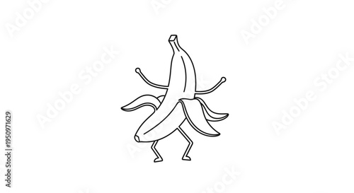 Funny Dancing Banana Character with Arms and Legs, Cartoon Style