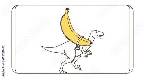 Funny Dinosaur Riding Banana Cartoon Illustration