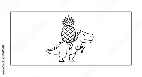 Funny Dinosaur Riding Pineapple, Cute Cartoon T-Rex with Tropical Fruit, Whimsical Illustration