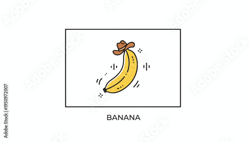 Funny Banana Wearing Cowboy Hat Dancing with Musical Notes