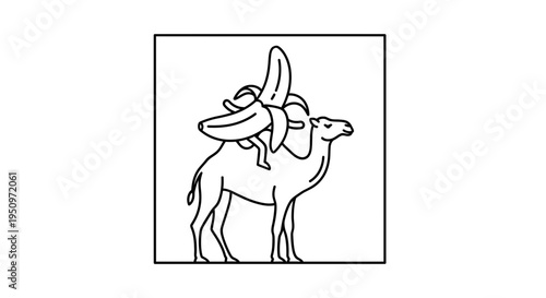Funny Camel with Banana Costume Riding on its Back, Surreal Humor