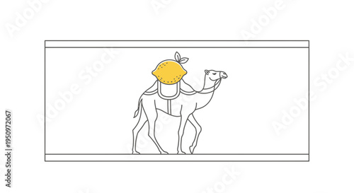 Funny Camel with Lemon Saddle on White Background