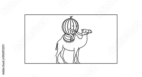 Funny Camel with Watermelon Head and Scarf in Desert Landscape