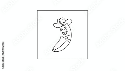 Funny Cartoon Banana Cowboy Character with Cowboy Hat and Sheriff Badge
