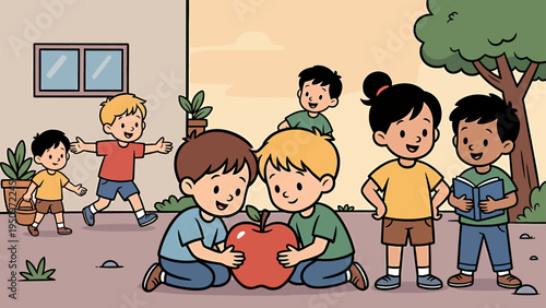 Family enjoying time in the park with children playing